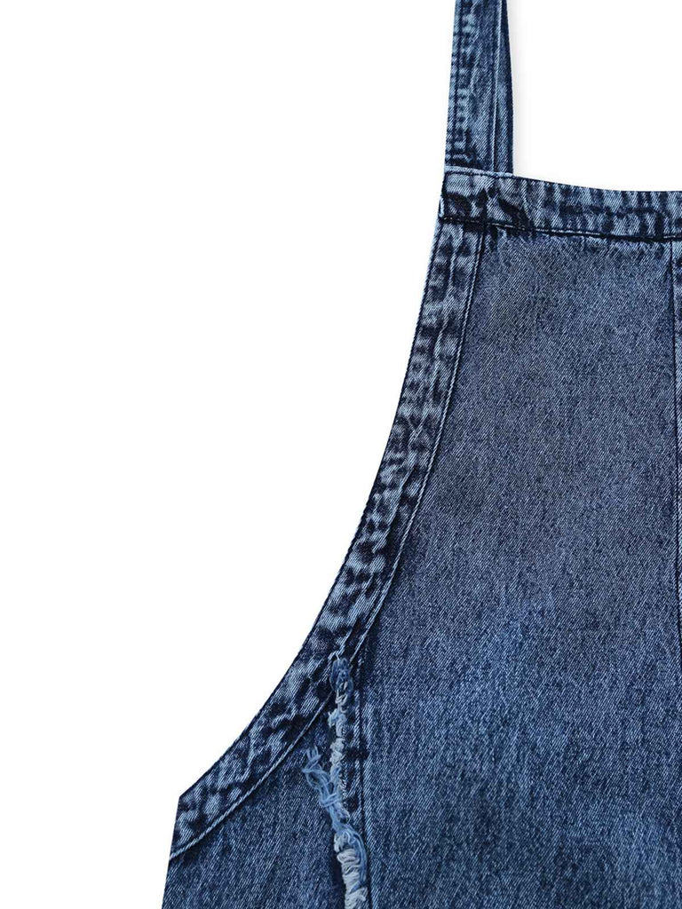 Bleu Denim Jambes Larges Overalls Frayed Combinaison Années 1970 5