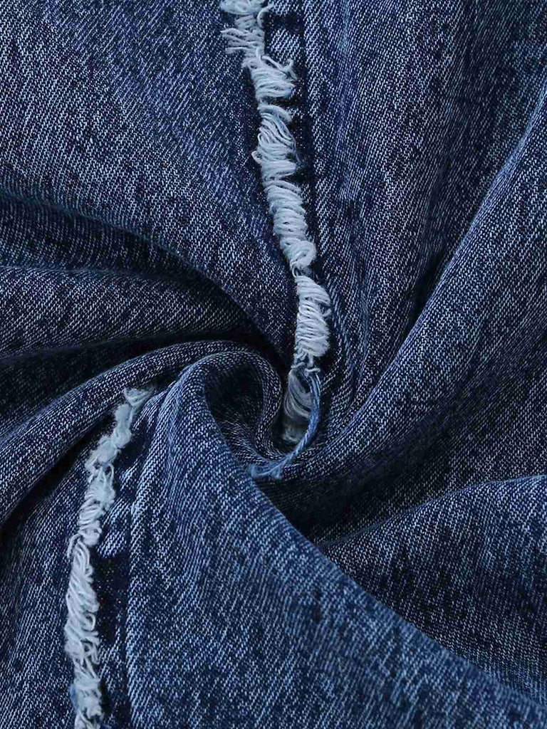 Bleu Denim Jambes Larges Overalls Frayed Combinaison Années 1970 7