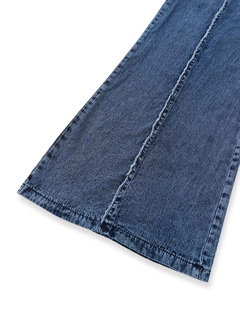 Bleu Denim Jambes Larges Overalls Frayed Combinaison Années 1970 4