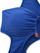 Blue one-shoulder cutout swimsuit bra detail showing supportive built-in design for confident poolside comfort