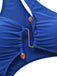 Blue one-shoulder cutout swimsuit collar detail showcasing refined neckline craftsmanship for luxury swimwear look