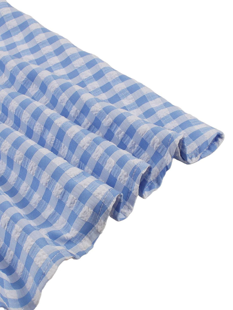 Blue 1950s Plaid Ruffle Swing Dress