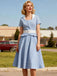 Blue 1950s Plaid Ruffle Swing Dress