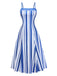 Blue & White 1950s Stripe Spaghetti Strap Midi Dress