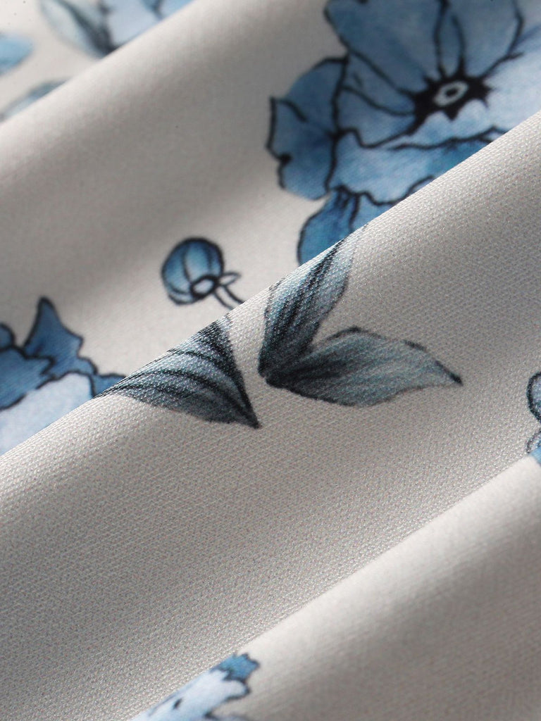 Close-up of fabric with blue floral pattern