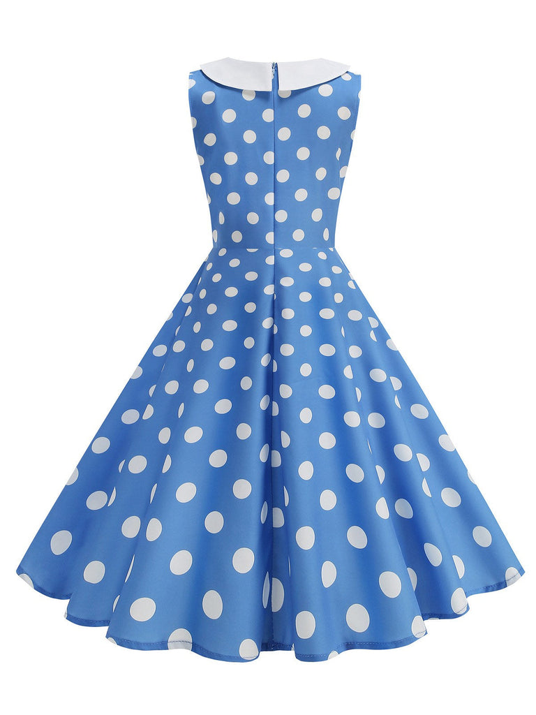 Robe sans manches à pois et col Claudine années 1950
