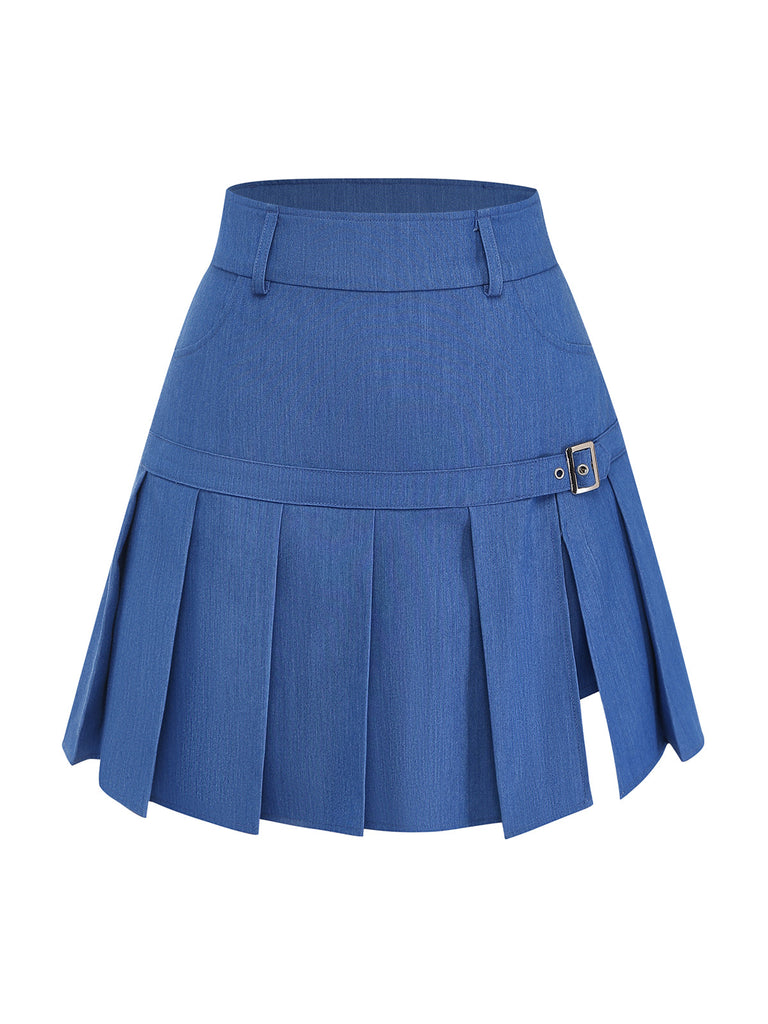 Blue pleated skirt on a white background