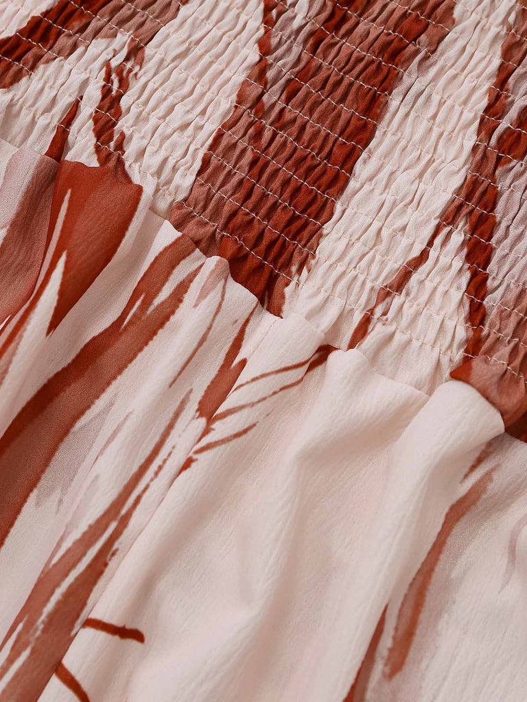 Combinaison Halter Sans Manches Imprimé Abstrait Floral Marron Années 30