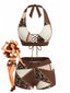Ensemble tankini marron western motif léopard et lacets années 60