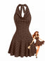 Robe Mini Licou Col Drape À Pois Marron Années 1960