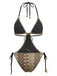 Maillot de Bain Une Pièce Bohème Froncé Imprimé Chevron Marron Années 1970 3
