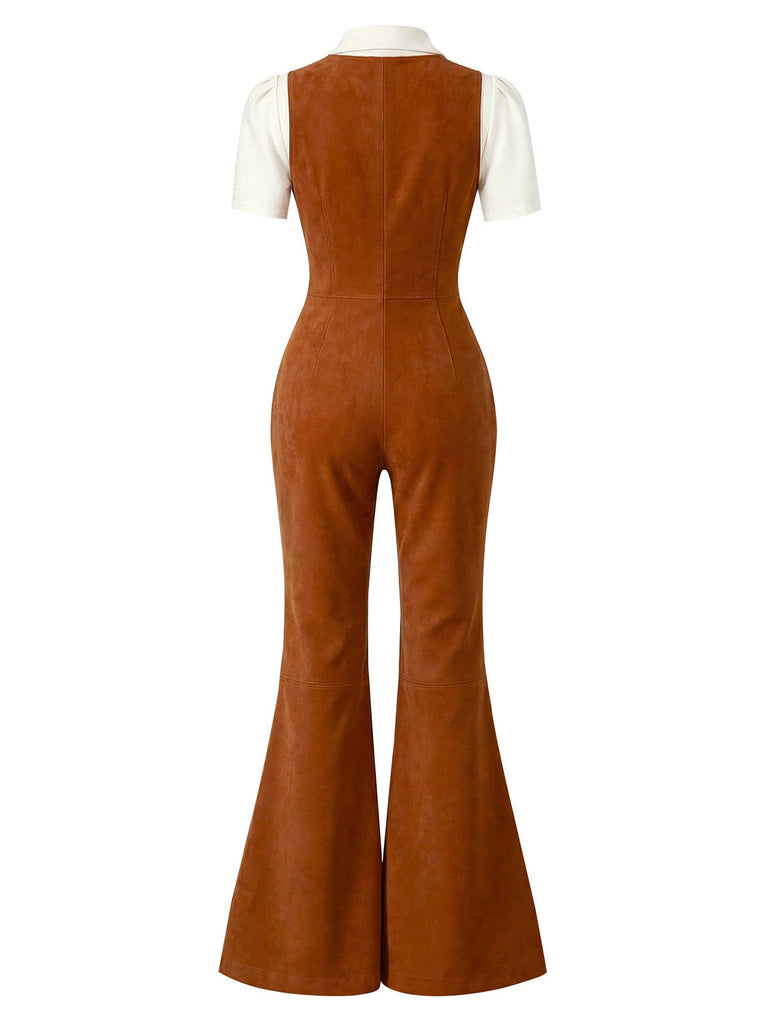 Brown suede jumpsuit on a white background