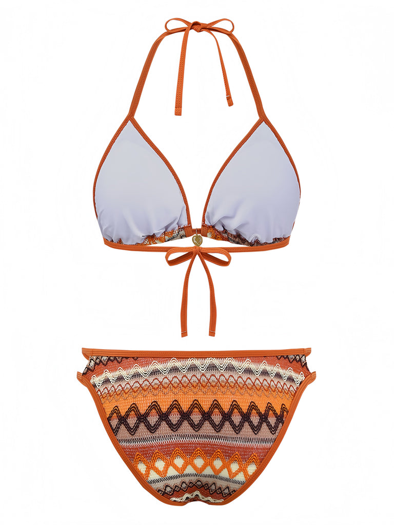 Bohème Géométrique Tricot Halter Ensemble Bikini Années 1970 3