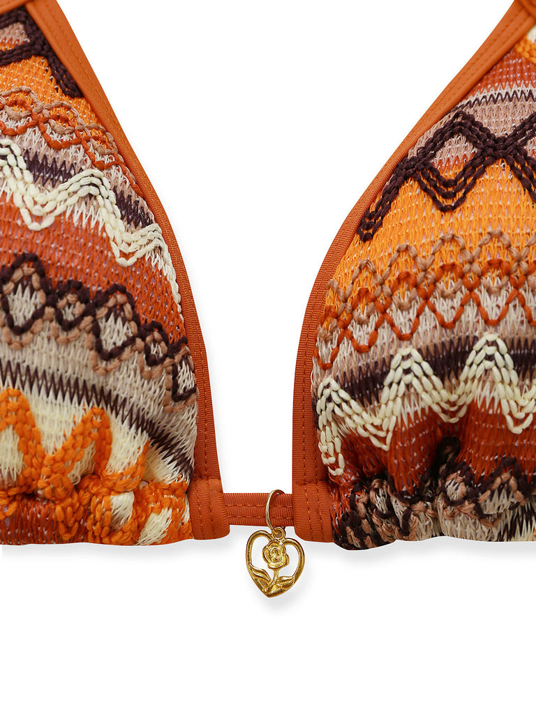 Bohème Géométrique Tricot Halter Ensemble Bikini Années 1970 5