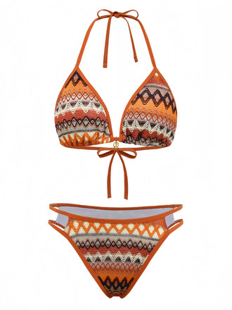 Bohème Géométrique Tricot Halter Ensemble Bikini Années 1970 2