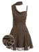 [Prévente] Robe en Mousseline à Pois Col Noué Asymétrique Marron Années 2000