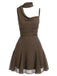 [Prévente] Robe en Mousseline à Pois Col Noué Asymétrique Marron Années 2000 2