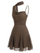 [Prévente] Robe en Mousseline à Pois Col Noué Asymétrique Marron Années 2000 3