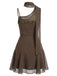 [Prévente] Robe en Mousseline à Pois Col Noué Asymétrique Marron Années 2000 4