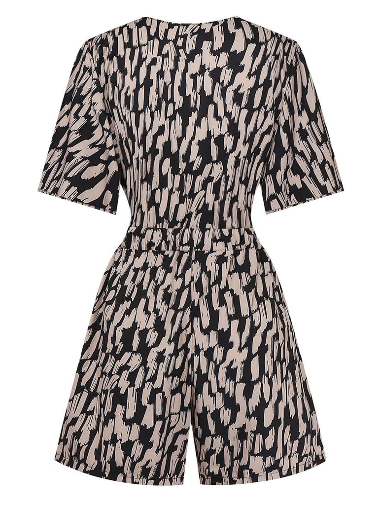 Combishort marron à col en V et bordure en satin léopard années 1940