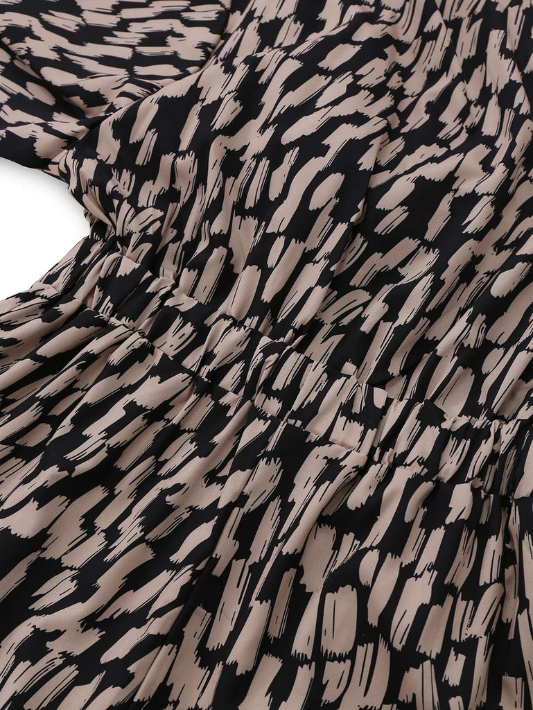 Combishort marron à col en V et bordure en satin léopard années 1940