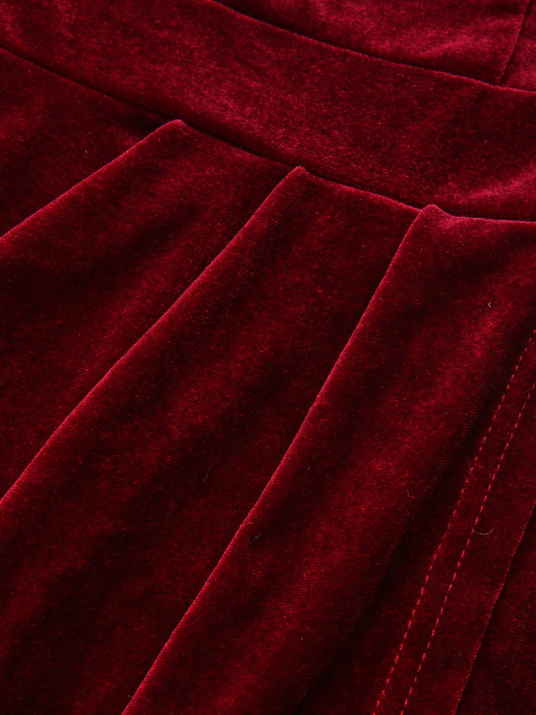 Robe mi-longue à épaules dénudées en velours uni des années 1980