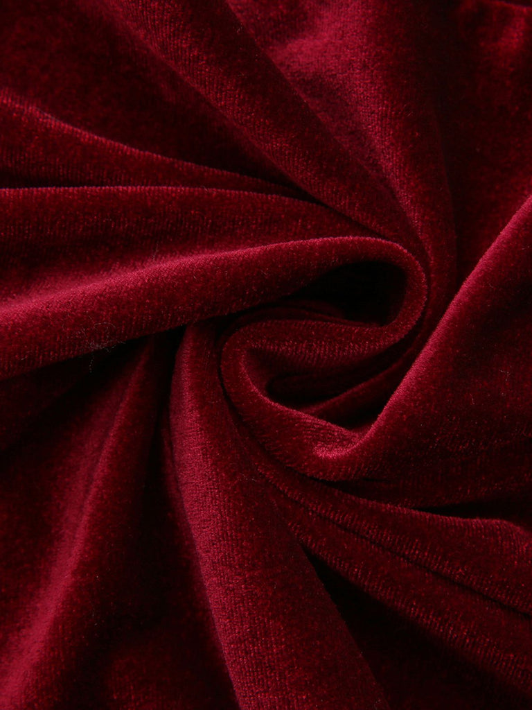 Robe mi-longue à épaules dénudées en velours uni des années 1980