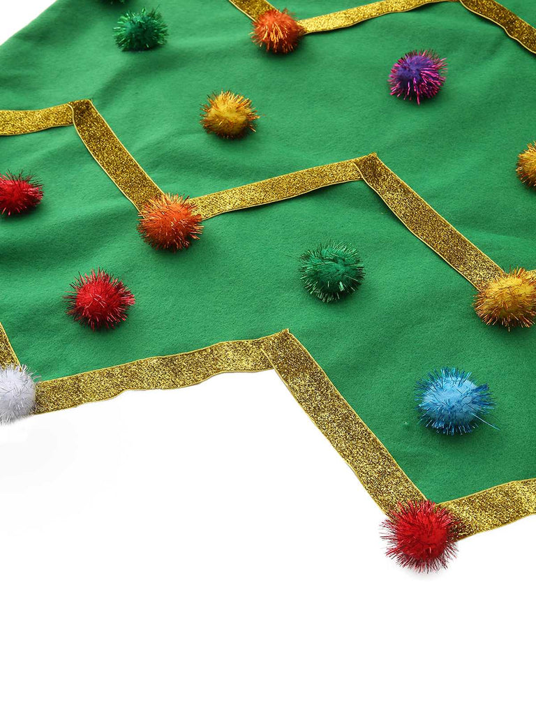 Sweatshirt à capuche sapin de Noël années 1950 avec pompons colorés