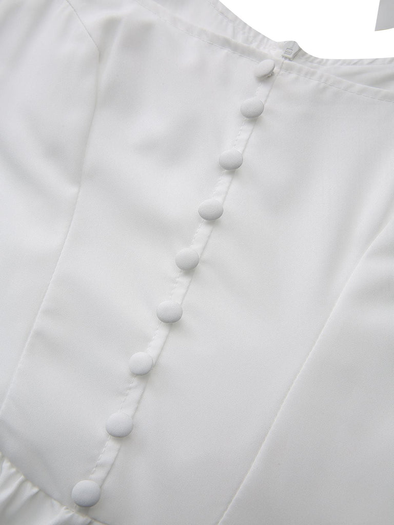 Robe blanche à lacets et boutons 1940s