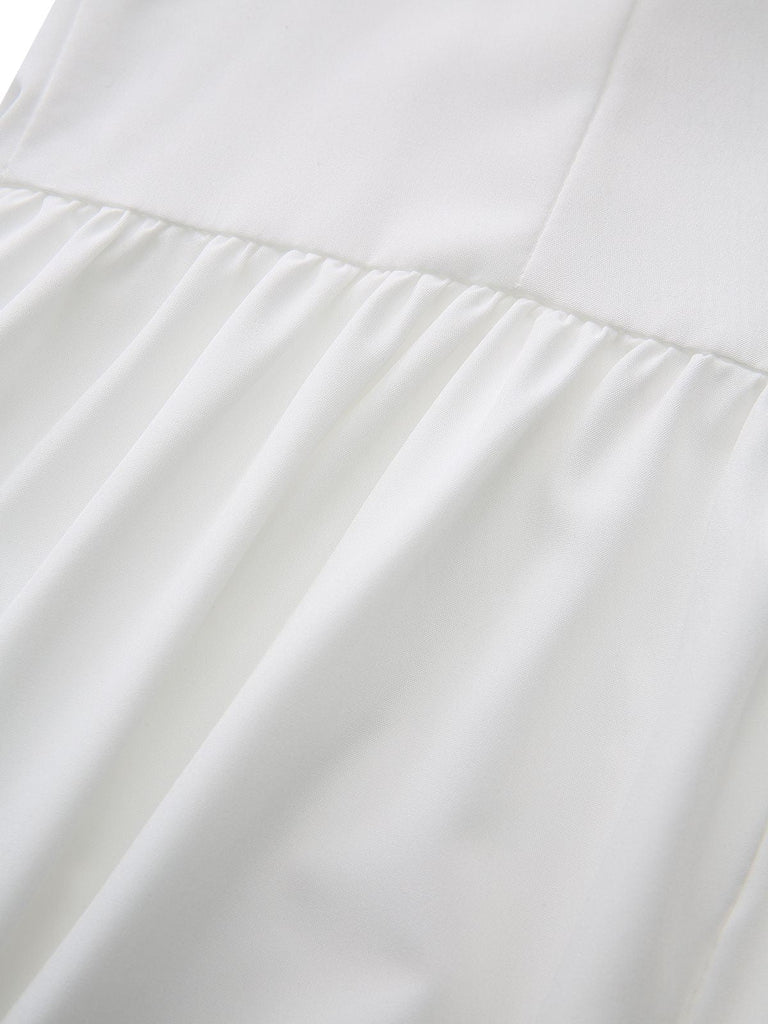 Robe blanche à lacets et boutons 1940s