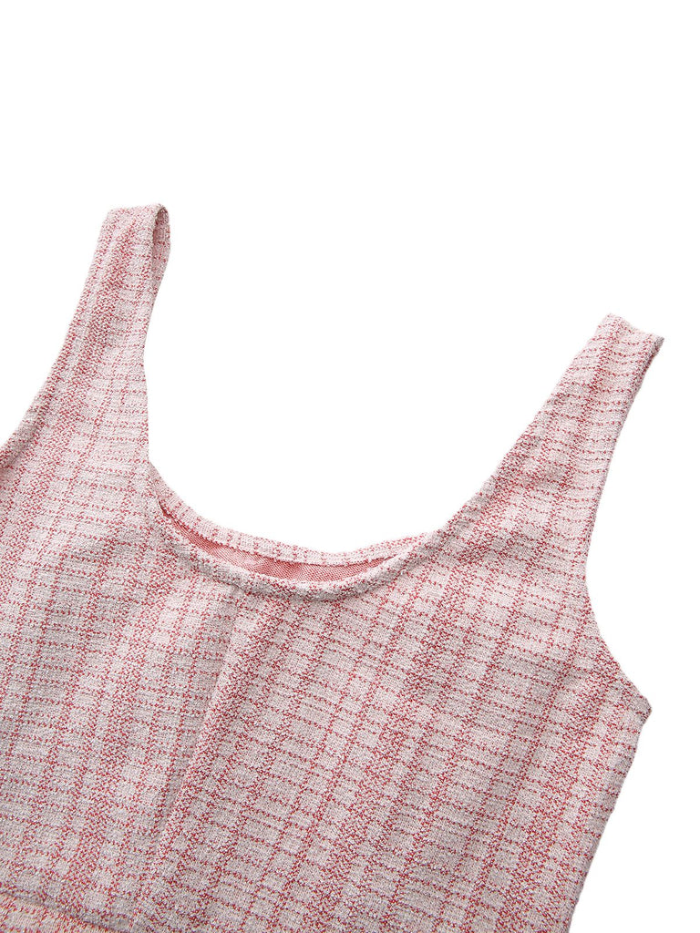 Robe midi rose en tweed et boutonnée 1940s