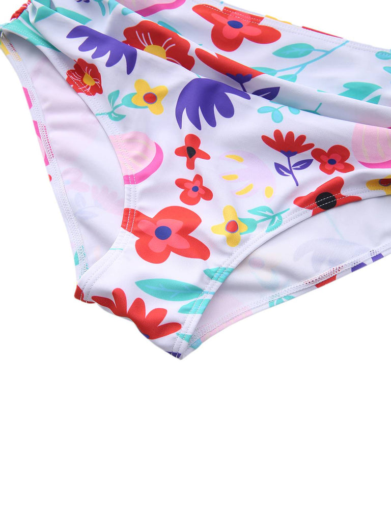 Maillot de bain bikini taille haute à fleurs vert menthe années 1940