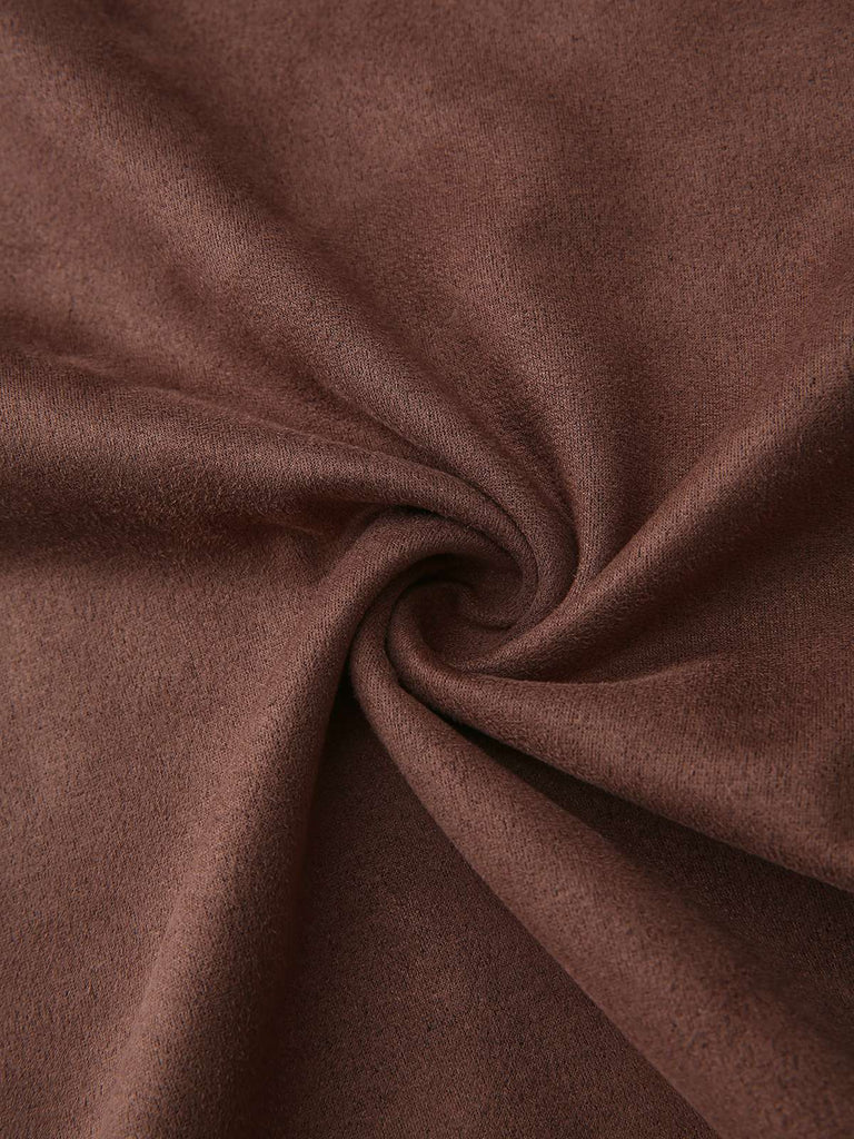 Robe marron manches longues col roulé court avec ceinture années 1970