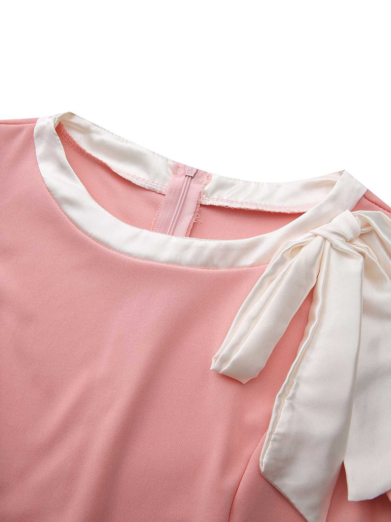 Robe moulante nœud et col rond colorblock années 60