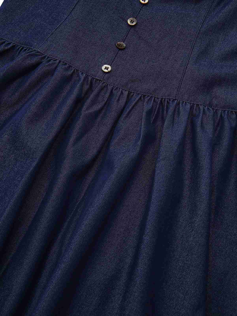 Mini-robe froncée bleue à bretelles spaghetti années 1960