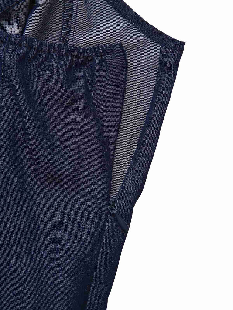 Mini-robe froncée bleue à bretelles spaghetti années 1960