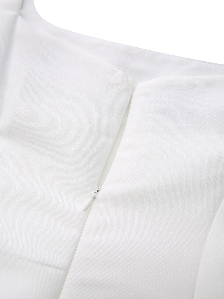 Robe de soirée blanche unie à larges bretelles des années 1950