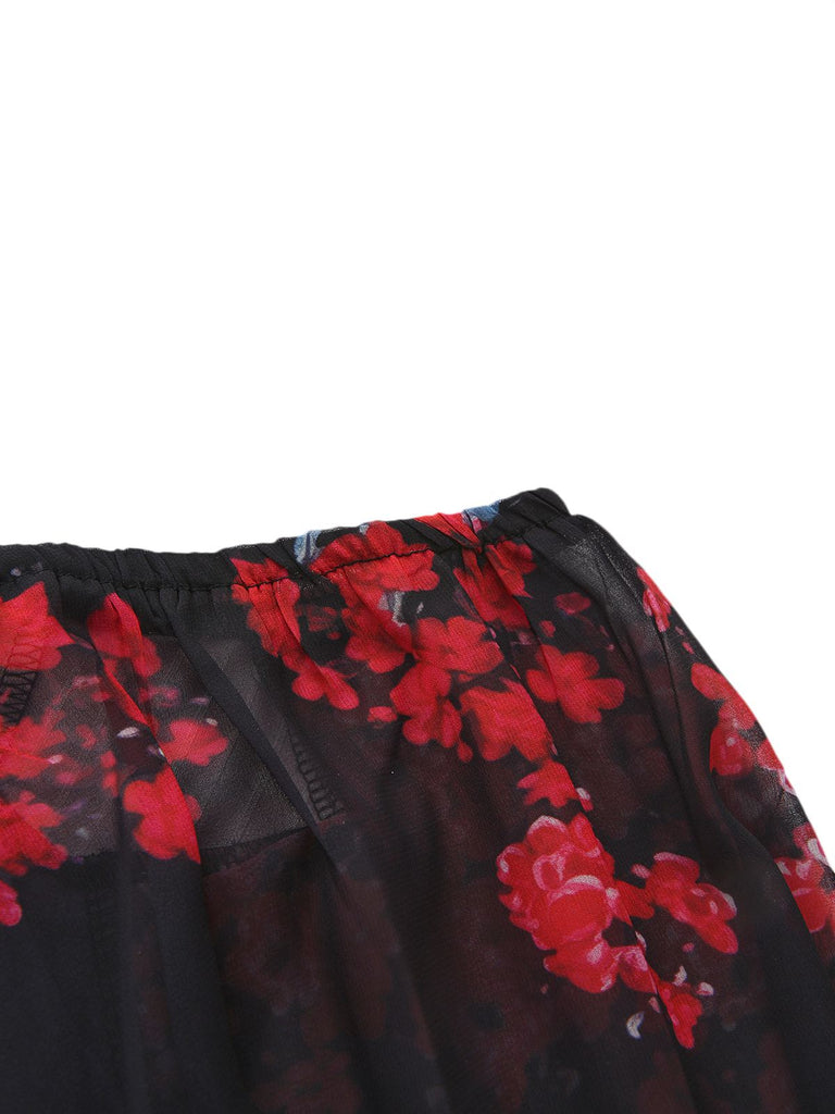 Robe moulante fleurs style thé français épaules dénudées années 1960