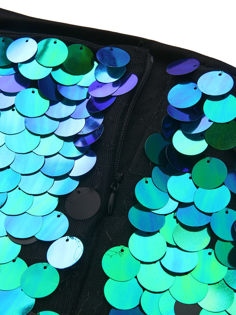 Robe de soirée verte sequins et fines bretelles style années 1920