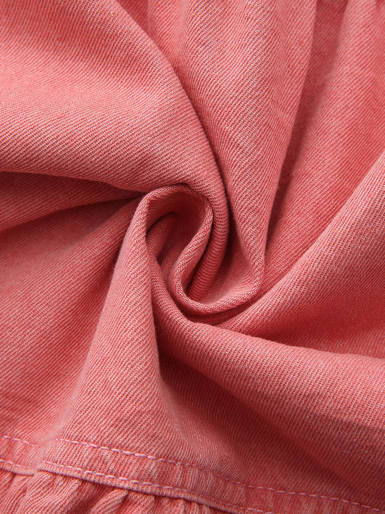 Jupe longue à volants en jean rose années 1940