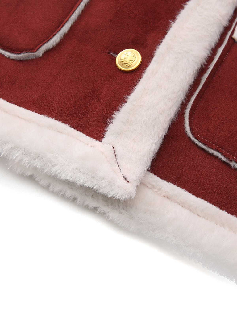 Veste à revers en peluche avec poches et boucle années 1940