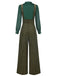 Chemisier à manches bouffantes satin et pantalon bretelles carreaux vert années 1940