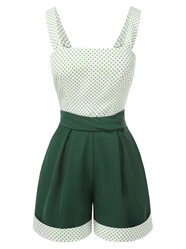 [Prévente] 2PCS Camisole courte à pois verte et short plissé des années 1950