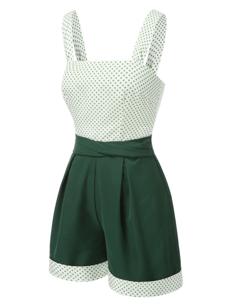 [Prévente] 2PCS Camisole courte à pois verte et short plissé des années 1950