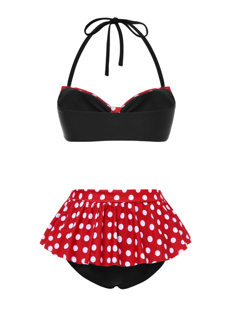 [Prévente] Ensemble bikini et cache-maillot rouge à pois années 1950