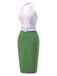 [Prévente] 2PCS haut froncé uni blanc et jupe crayon verte années 60