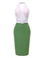 [Prévente] 2PCS haut froncé uni blanc et jupe crayon verte années 60