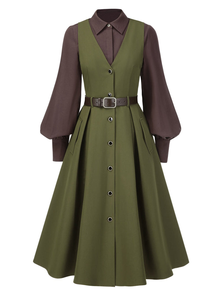 [Pré-vente] 2PCS chemisier à manches lanternes et gilet à poches des années 1950