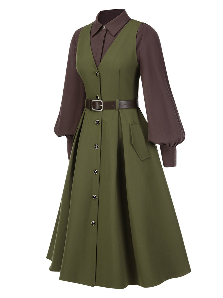 [Pré-vente] 2PCS chemisier à manches lanternes et gilet à poches des années 1950