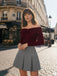 [Prévente] 2PCS hauts torsadés en maille et jupe plissée rouge et gris des années 60